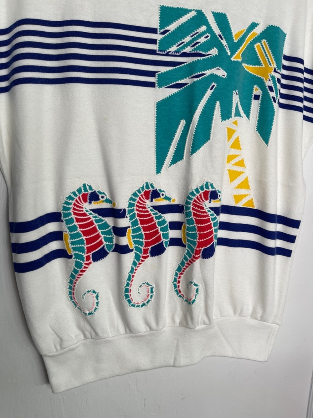 Vintage Seahorse Shirt S Jane Colby Dolman Tee Top Palm Tree Stripes Nautical - Picture 5 of 10